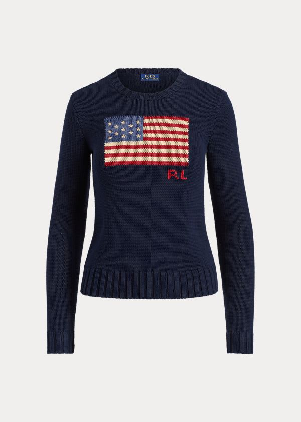 Sueter Polo Ralph Lauren Mujer Azul Marino - Flag Cotton Crewneck - TZFWX5018